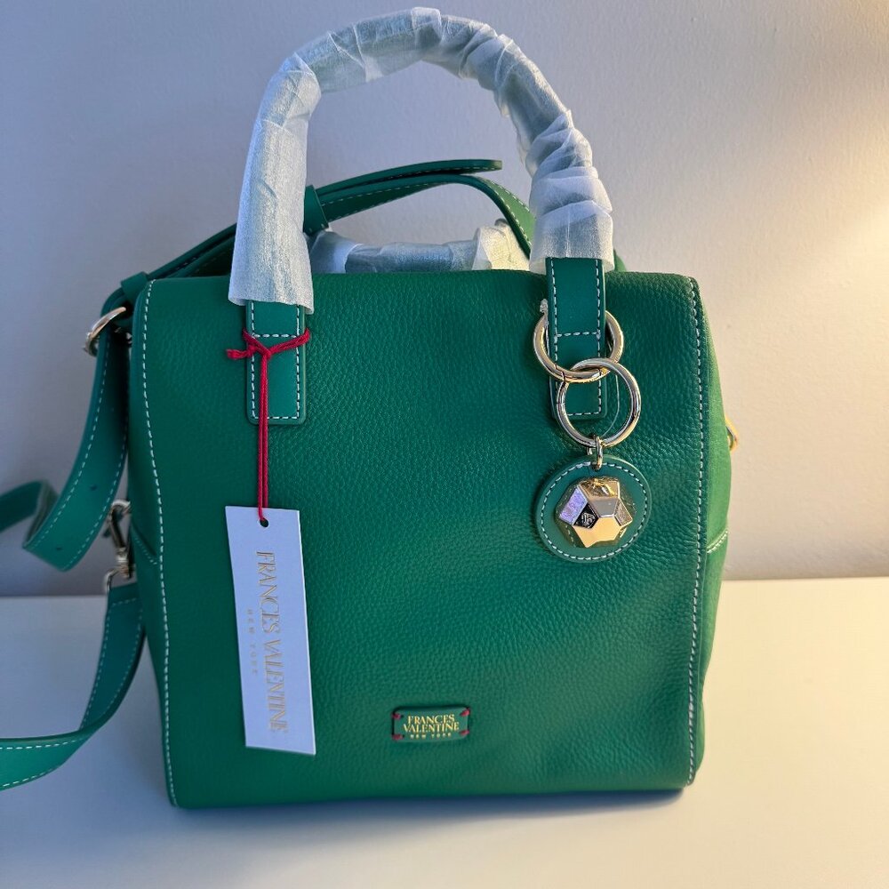 NWT Frances Valentine Sabrina Satchel in Green Grass Tubled Leather Large